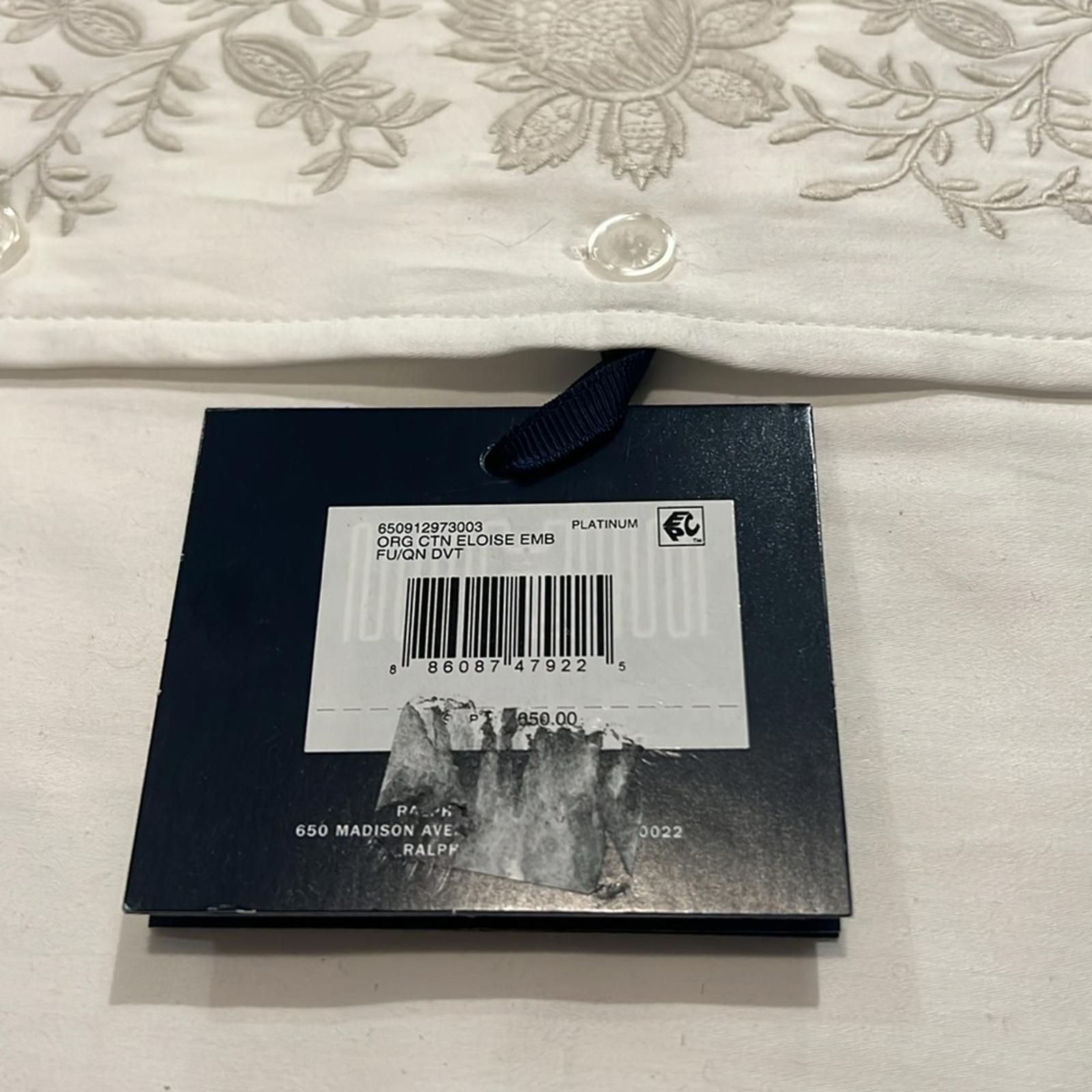 Ralph Lauren Eloise Embroidery Organic Cotton Duvet in Platinum Full/Queen $650