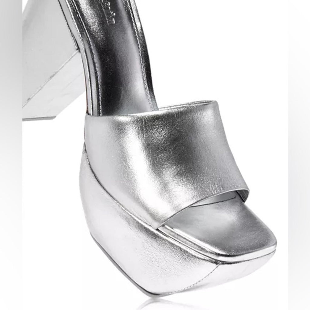 Cult Gaia Nadia Platform Sandals in Shiny Silver, NWT, Size EU 37