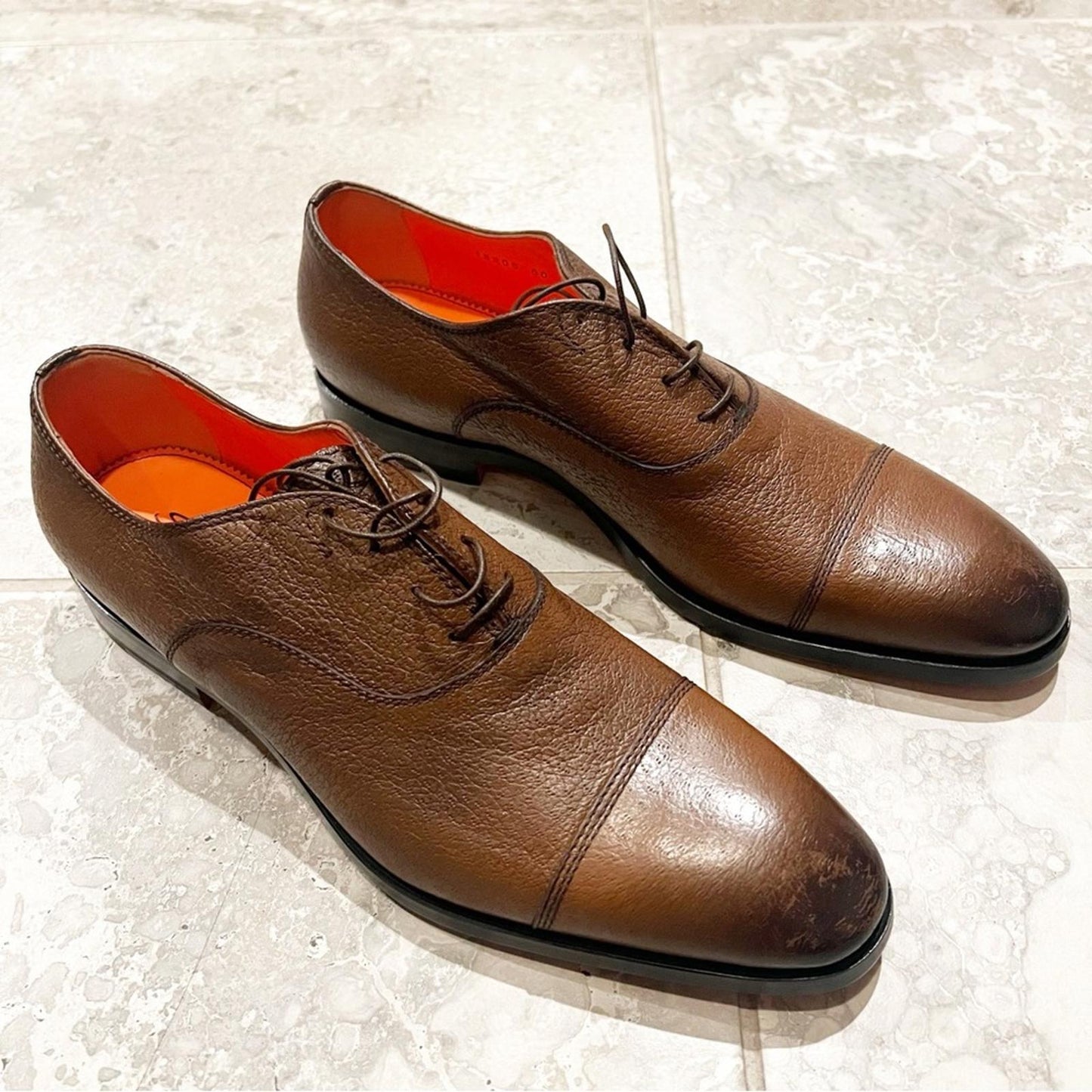 Santoni Men's Simon Cap Toe Oxfords in Cognac, Size UK10 US11 New +DustBag