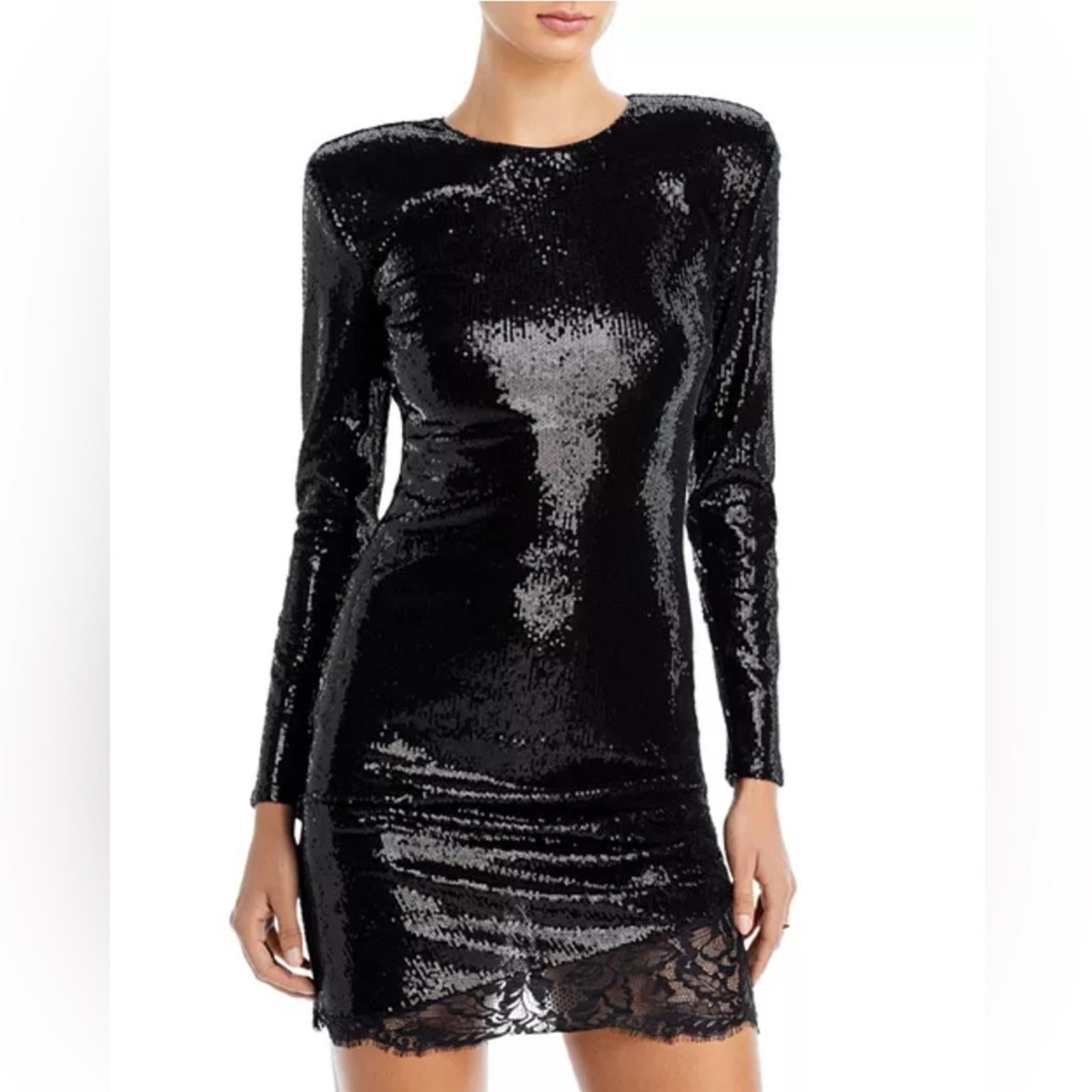 L'Agence Alba Sequin Lace Trim Mini Dress in Black, New w/Tag Retail $495