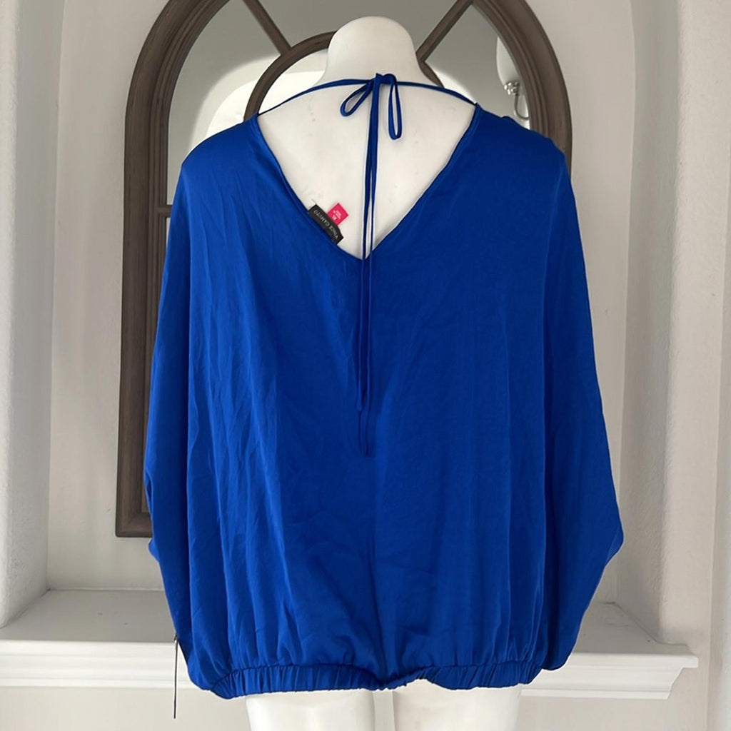 Vince Camuto Dolman Sleeve Fold Front V-Neck Rumple in Cobalt Blouse Size XL NWT