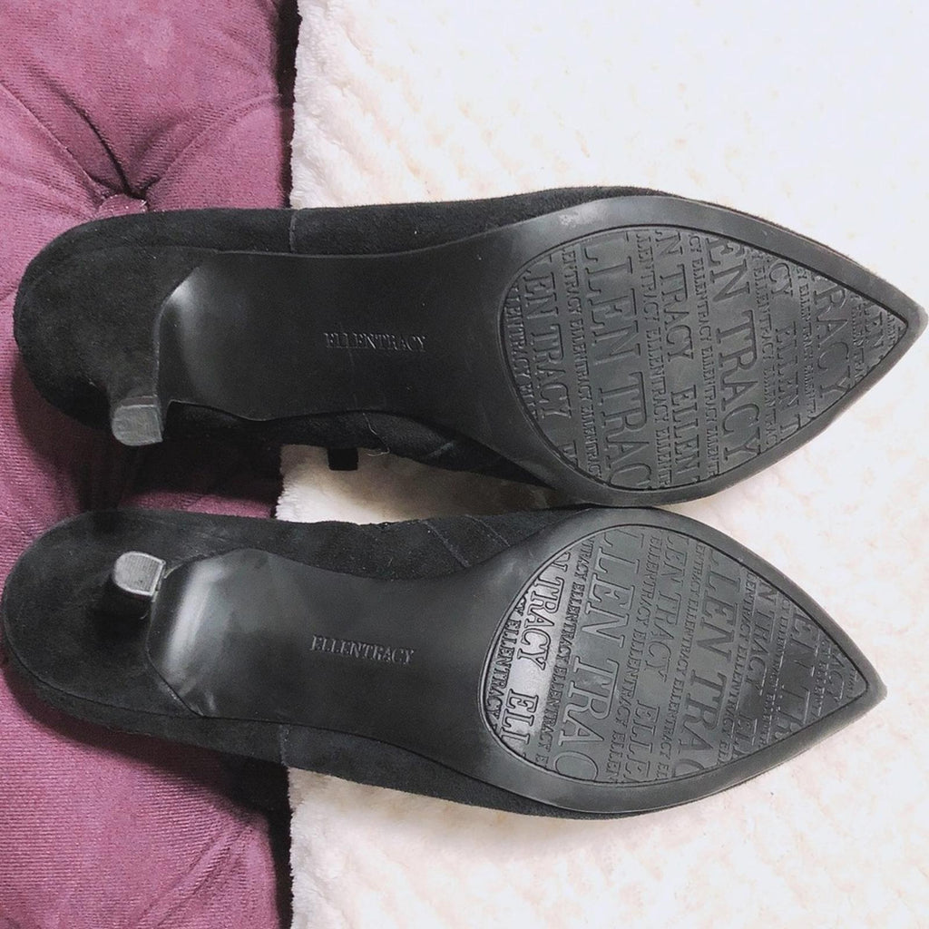 Ellen Tracy Bree Pointed Toe Suede Ankle Boots in Black, Size 10