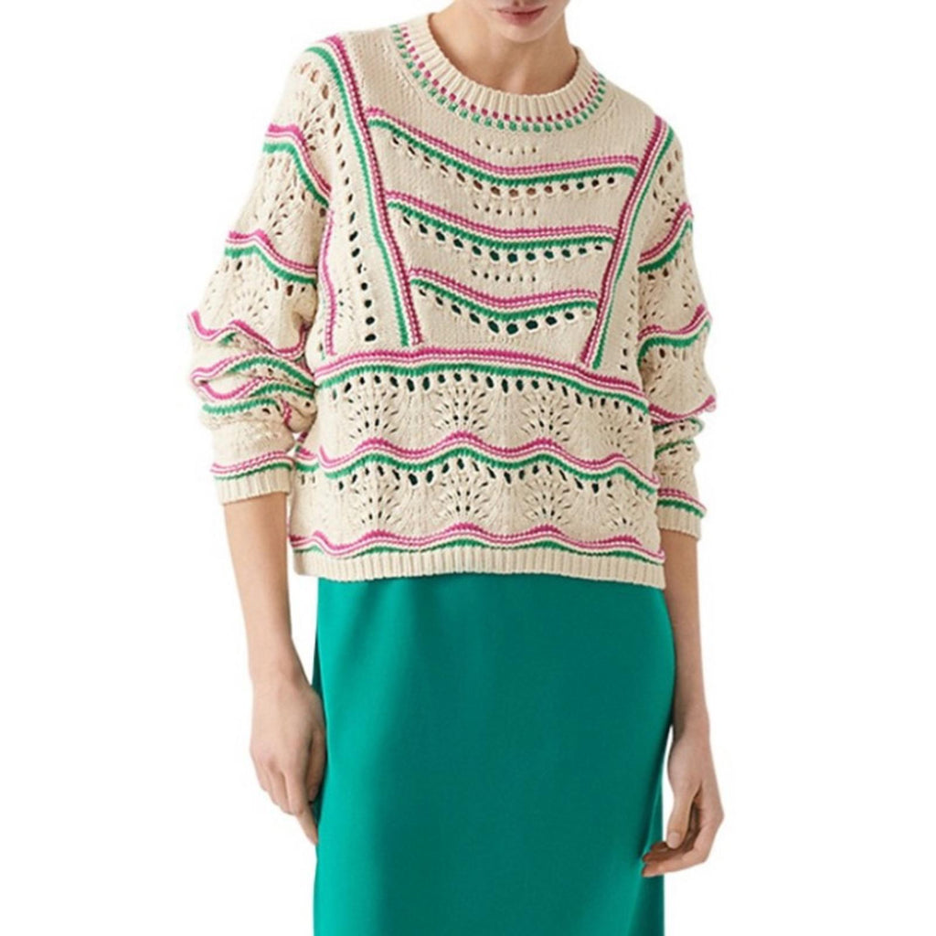 ba&sh Ecru Hicham Jumper Stripe Pointelle Sweater, Ivory Size XS Retail $336
