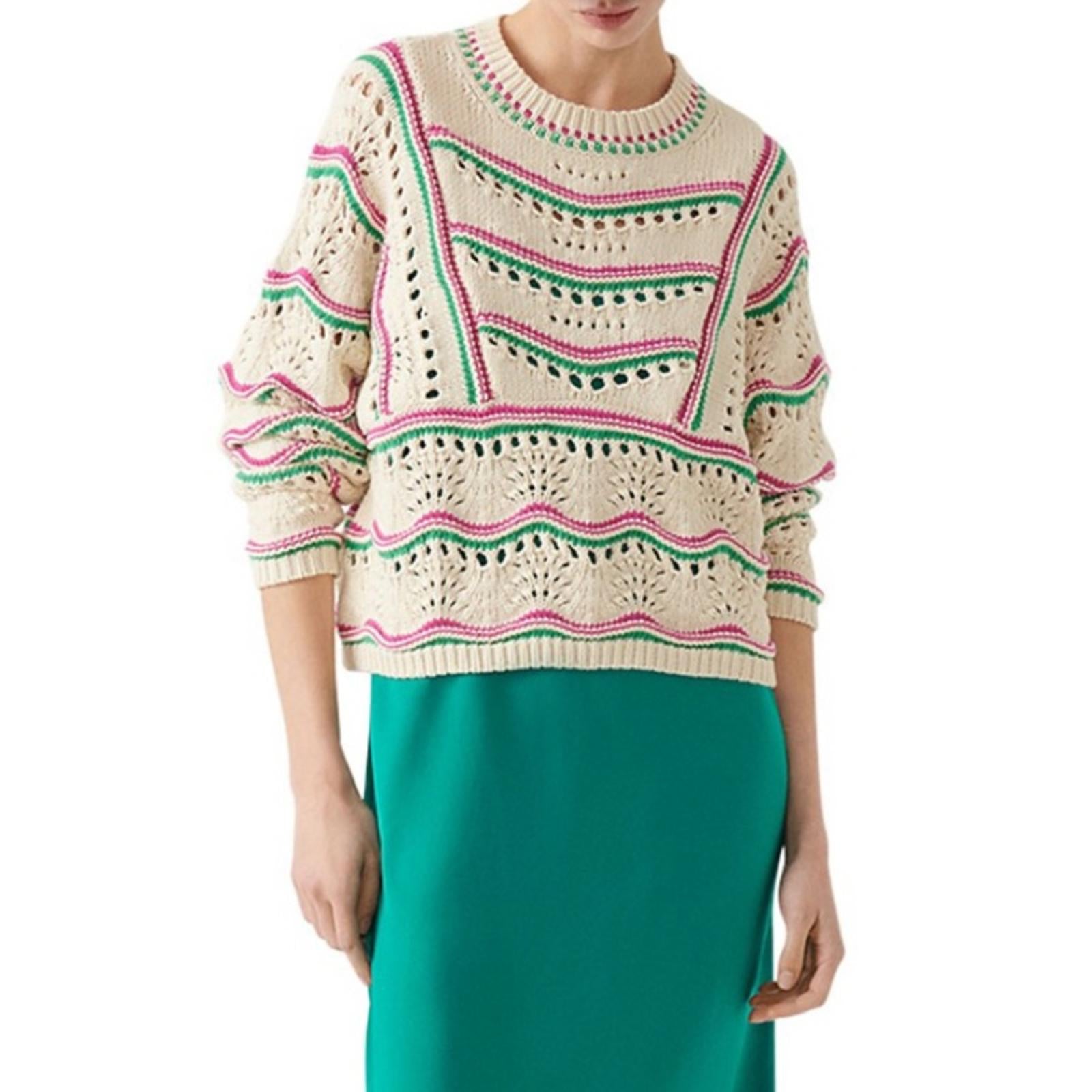 ba&sh Ecru Hicham Jumper Stripe Pointelle Sweater, Ivory Size XS Retail $336