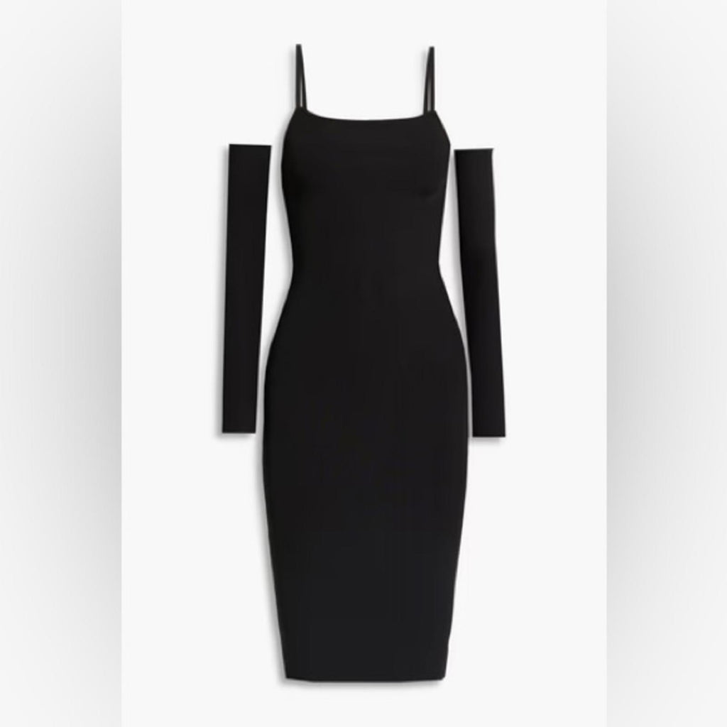 Alice+Olivia Evia Fitted Spaghetti Strap Dress in Black, Size L NWT Retail $465
