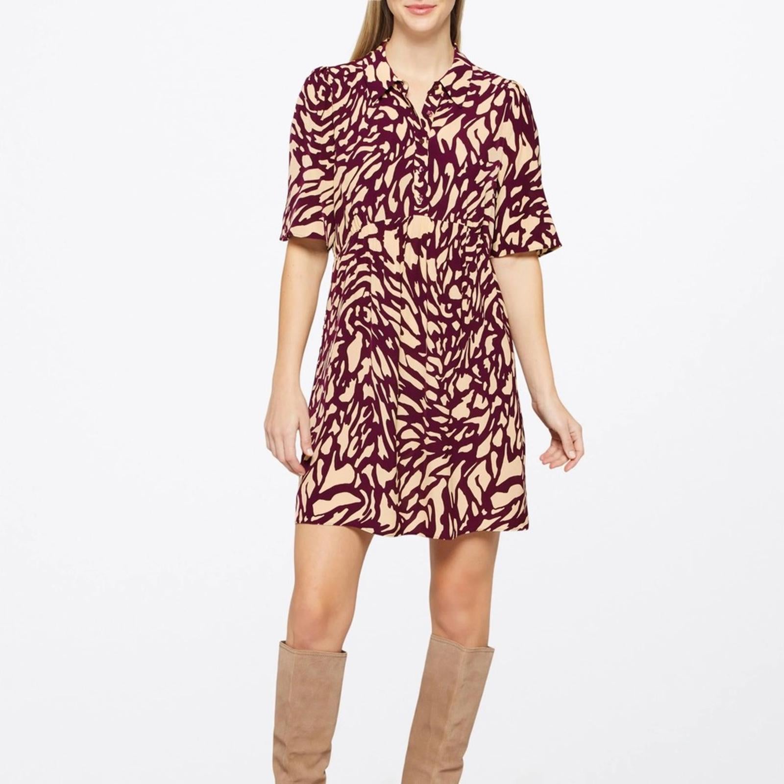 NEW ba&sh Groove Graphic Print Shirt Dress, Bordeaux Size 3/L Retail $295