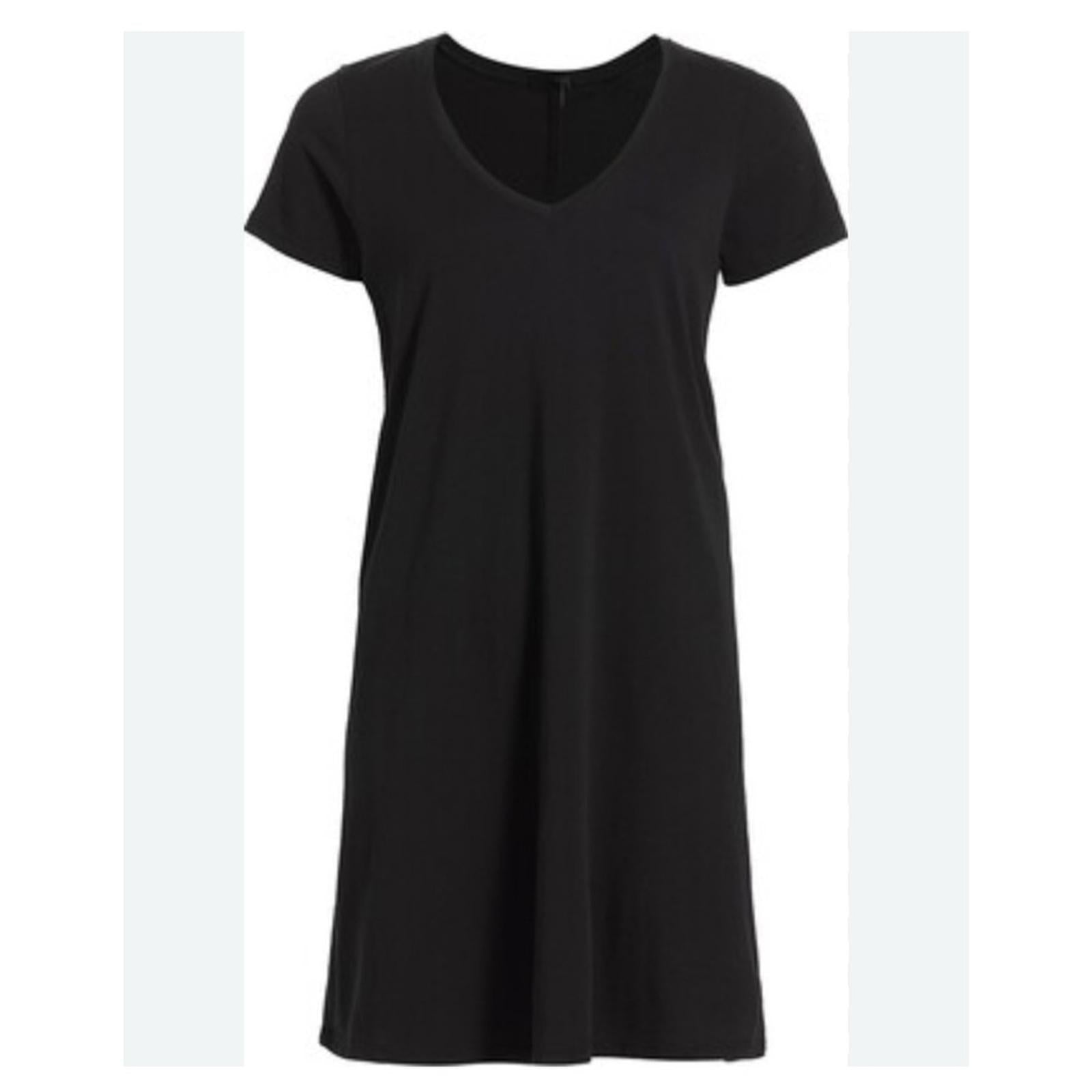 ATM Cotton Jersey V-Neck Mini T-Shirt Dress in Black, Size XS NEW w/Tag $195