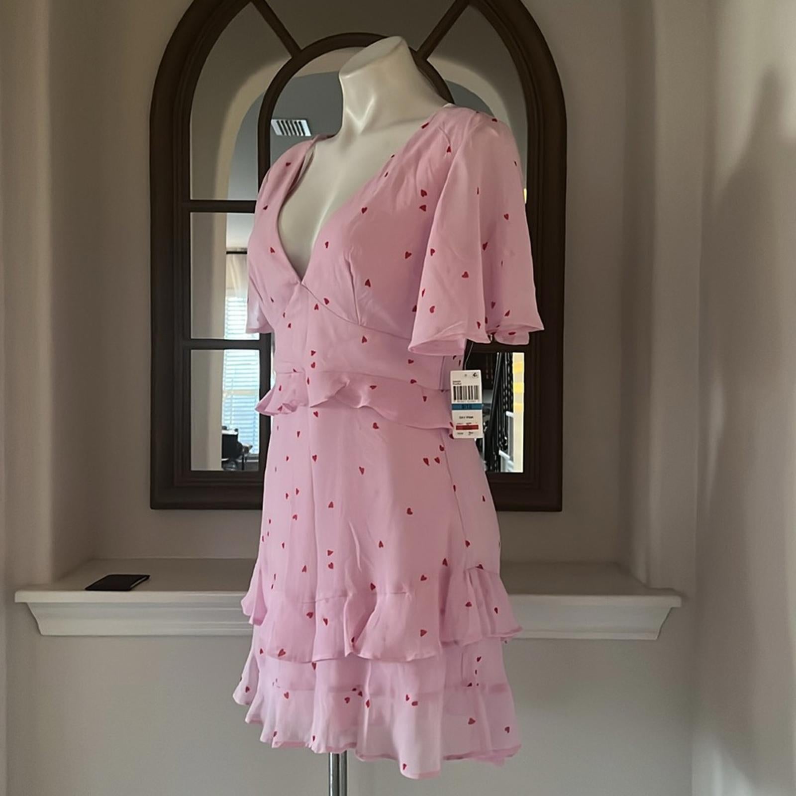 B Darlin Ruffled Flutter Sleeve V-Neck Mini Dress, Day Pink Jr Size 9/10 NWT