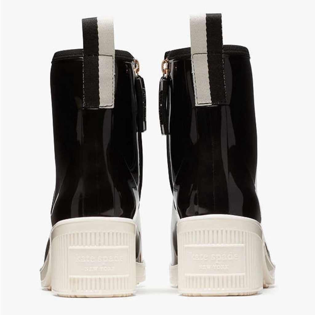 Kate Spade Puddle Rain Booties in Black/Parchment, Size 6 New in Box