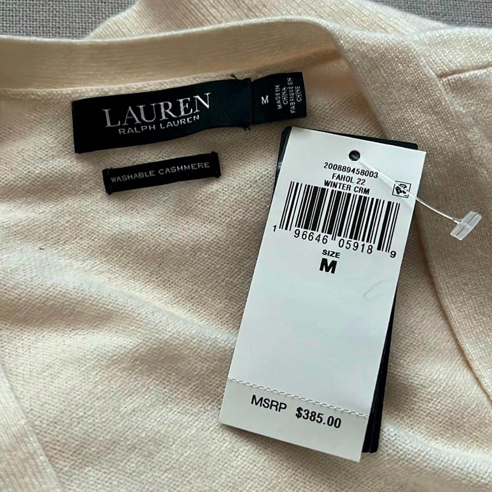 Lauren Ralph Lauren Cashmere Sweater, Winter Cream, Size M New w/Tag Retail $385