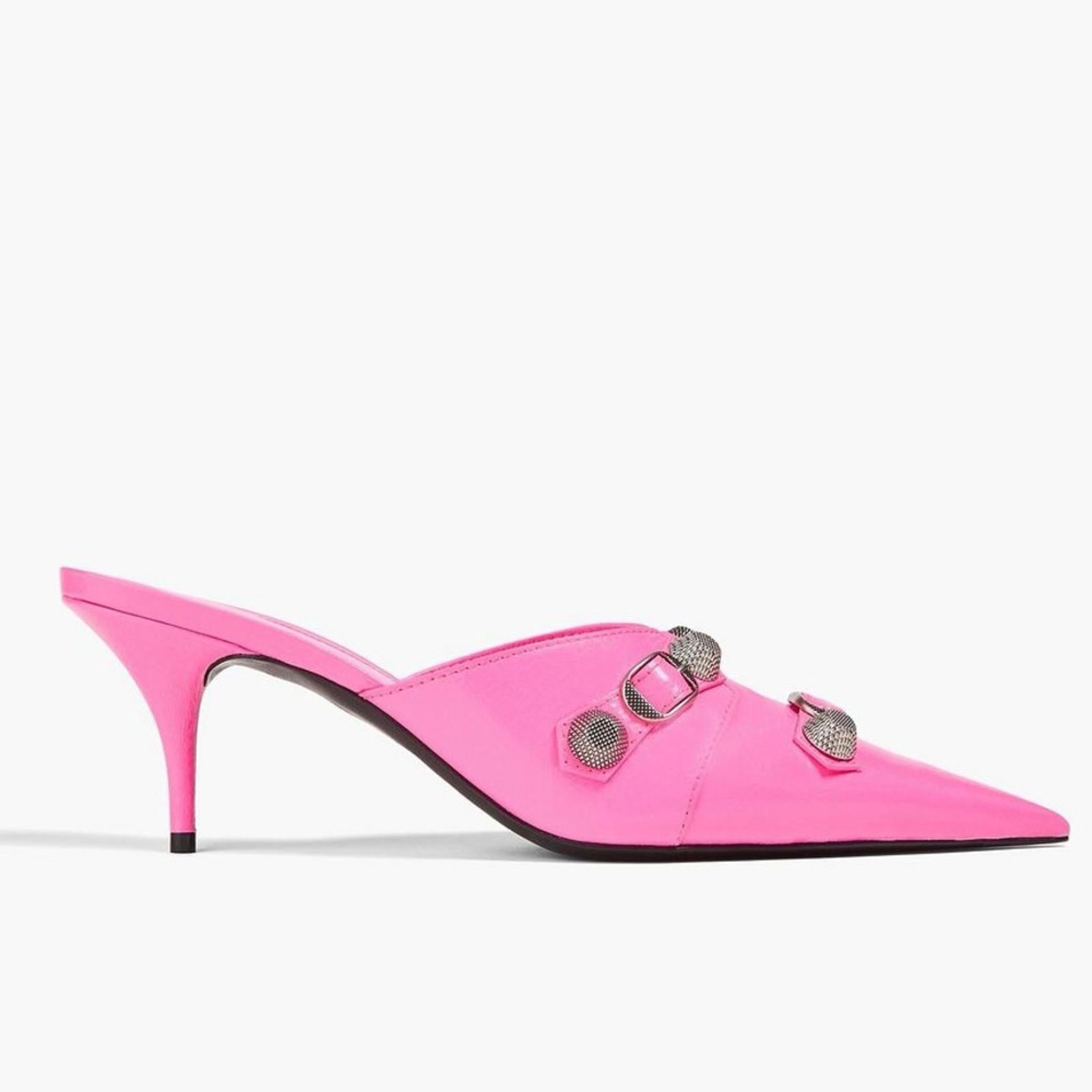 Balenciaga Cagole Pointed Toe Mules Mule in Fluo Pink/Aged Nickel, Size 37 NEW