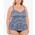 Swim Solutions Tile Island Navy Triple-Tier Fauxkini One-Piece Swimsuit, 22W NWT