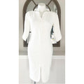 Calvin Klein WHITE Zippered 3/4 Sleeve V-Neck Midi Sheath Dress, Size 4 NWT $134
