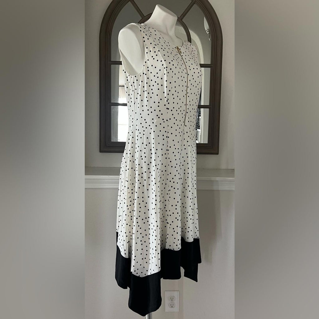 DKNY Polka Dot High Low Midi Dress in White & Black, Size 14, New w/Tag