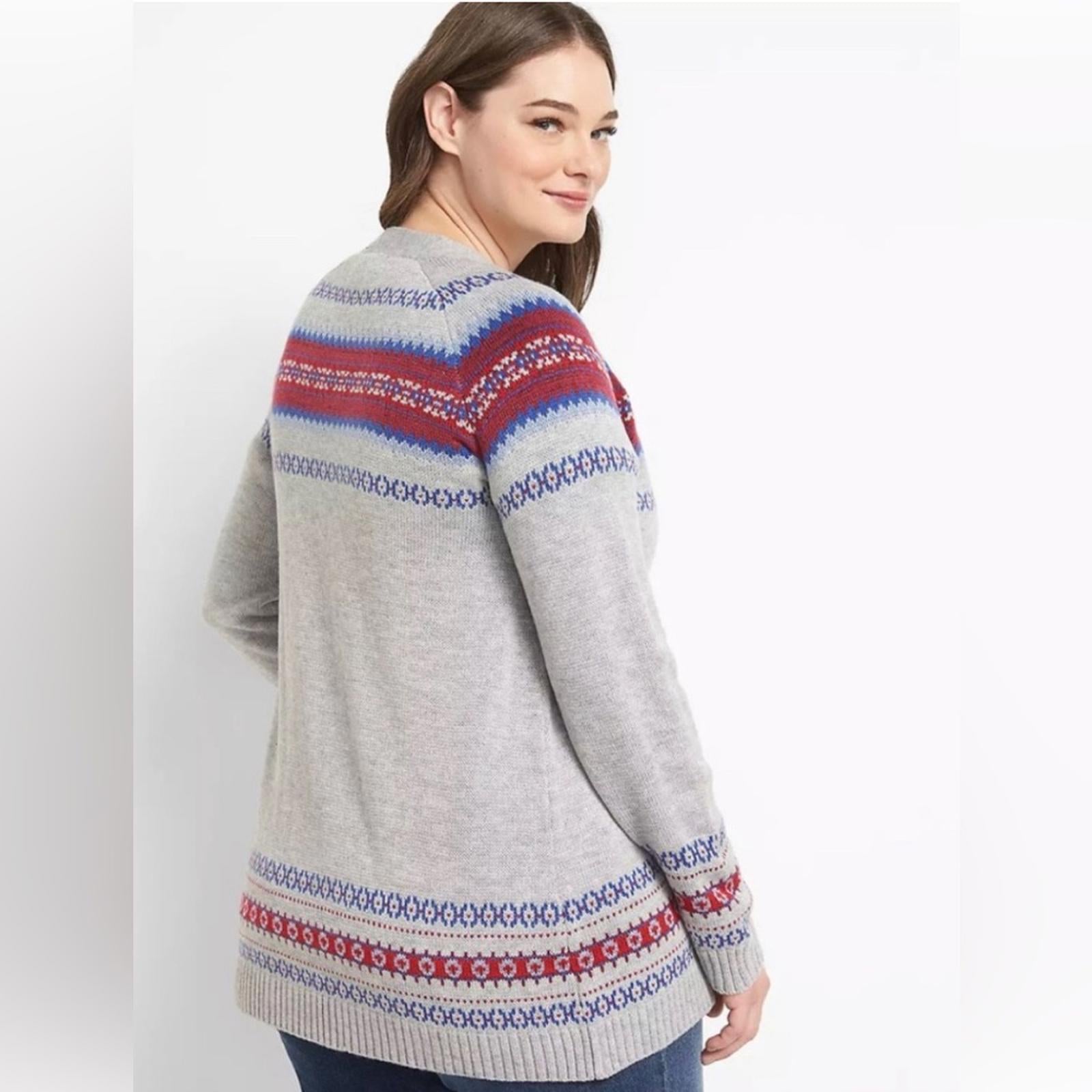 Lane Bryant Open Front Fair Isle Cardigan in Grey, Plus Size 14/16 EXCELLENT!