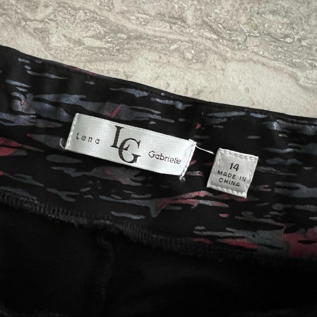 Lena Gabrielle Pull-On Stretch Pants in Black Multi, Size 14 Retail $120