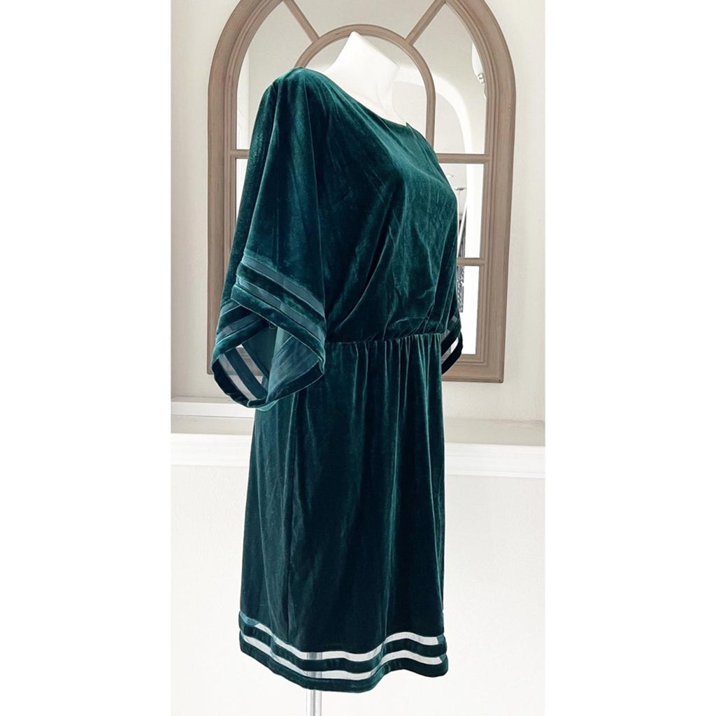 Jessica Howard GREEN Velvet Knee Shift Dress, Size 14 EXCELLENT!