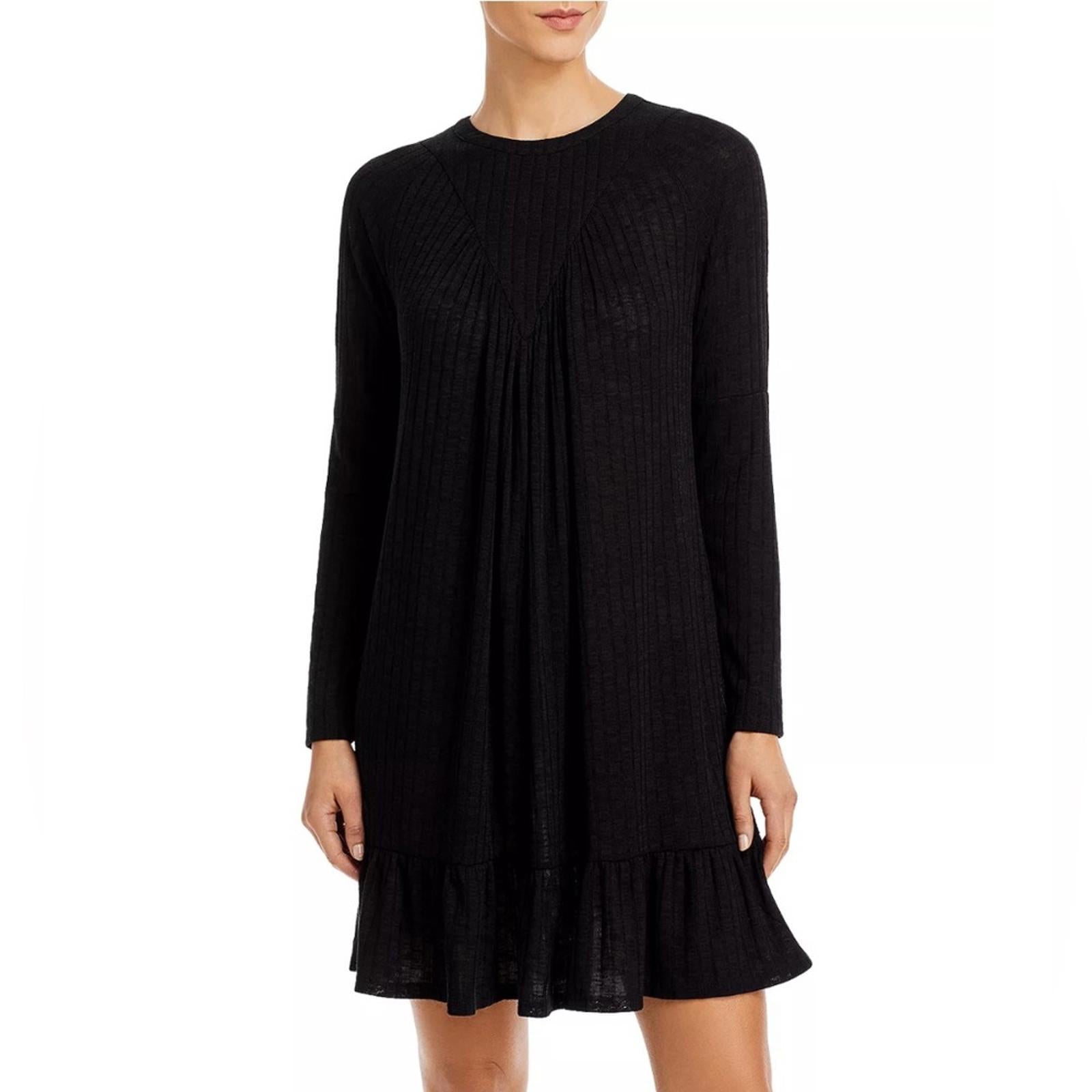 AQUA Long Sleeve Knit Smocked Dress, Black Size S New w/Tag Retail $78