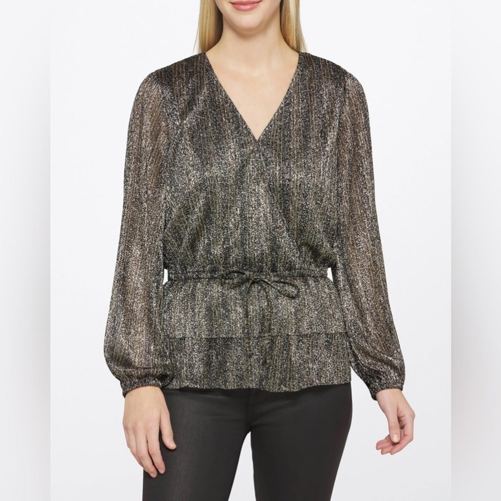 Vince Camuto Metallic Crossover Top, Rich Black Sparkle & Shine Size M New w/Tag