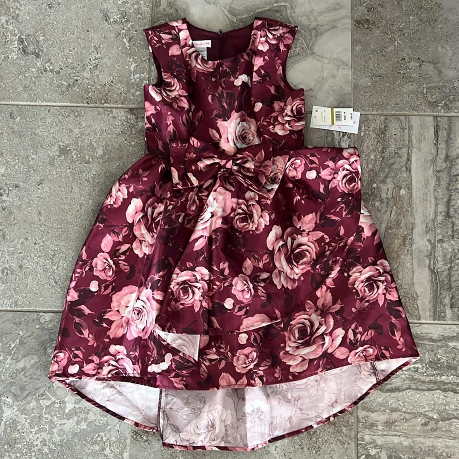 Bonnie Jean Mikado Bow Front Dress in Burgundy, Big Girl’s Size 14, New w/Tag