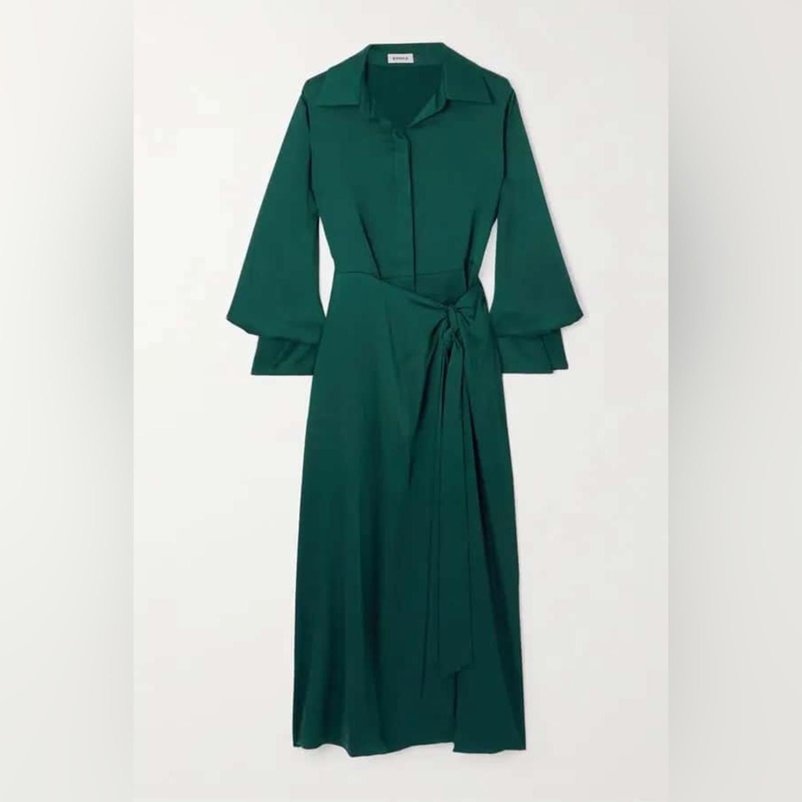 Simkhai Samba Satin Midi Shirt Dress in Emerald, Size 0 New w/Tag Retail $645