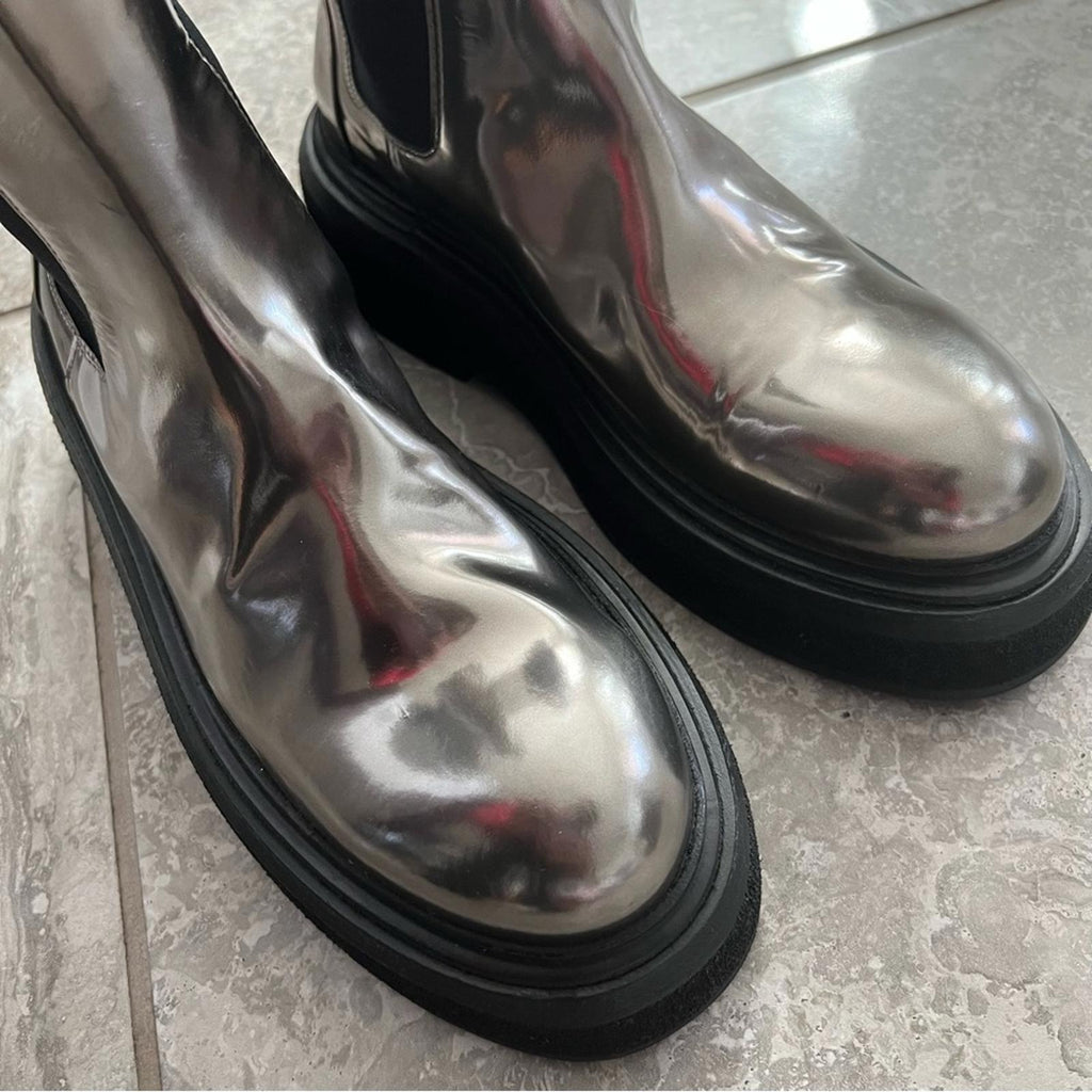 Marsèll Zuccone Boots in Laminated Leather, Grey/Black Size 39 NEW Retail $1,278