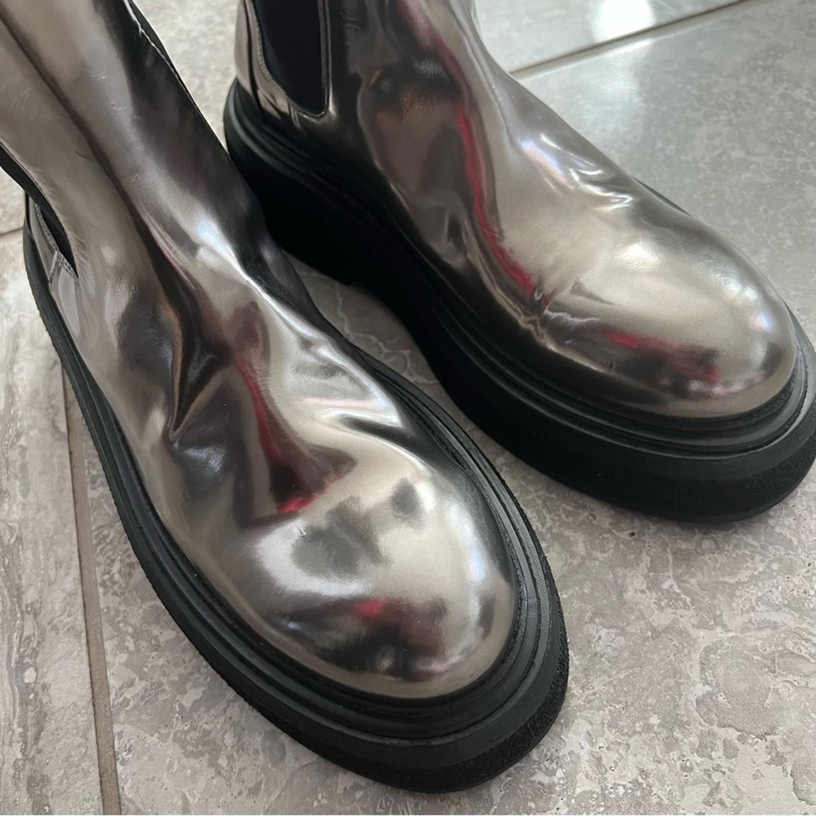 Marsèll Zuccone Boots in Laminated Leather, Grey/Black Size 39 NEW Retail $1,278