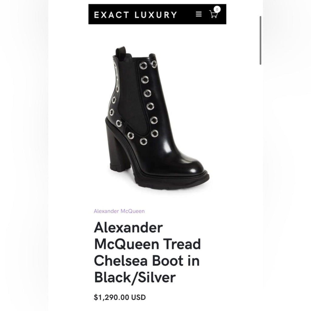 Alexander McQueen Tread Grommet Embellished Black Boots, Size 39.5, Retail $1290
