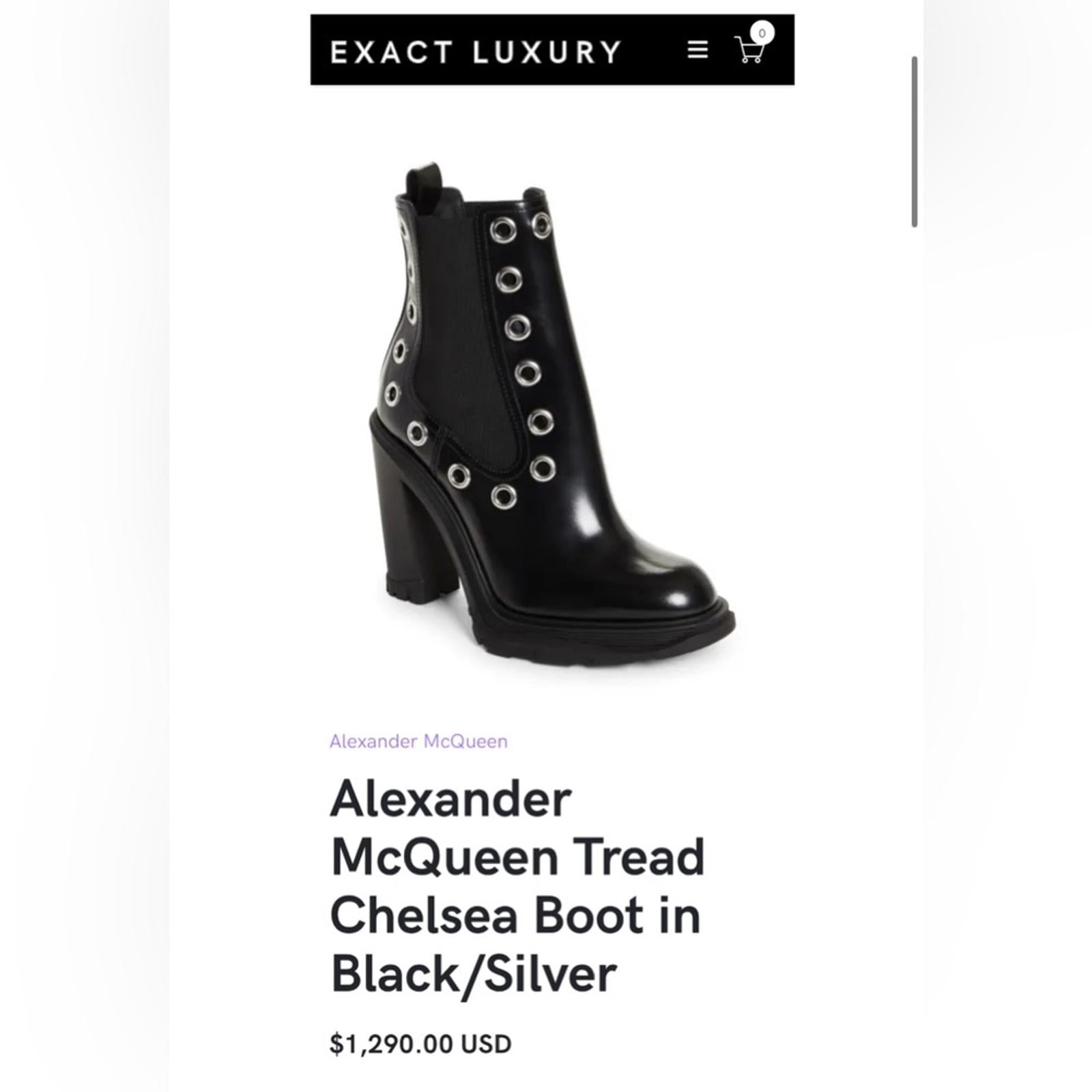 Alexander McQueen Tread Grommet Embellished Black Boots, Size 39.5, Retail $1290