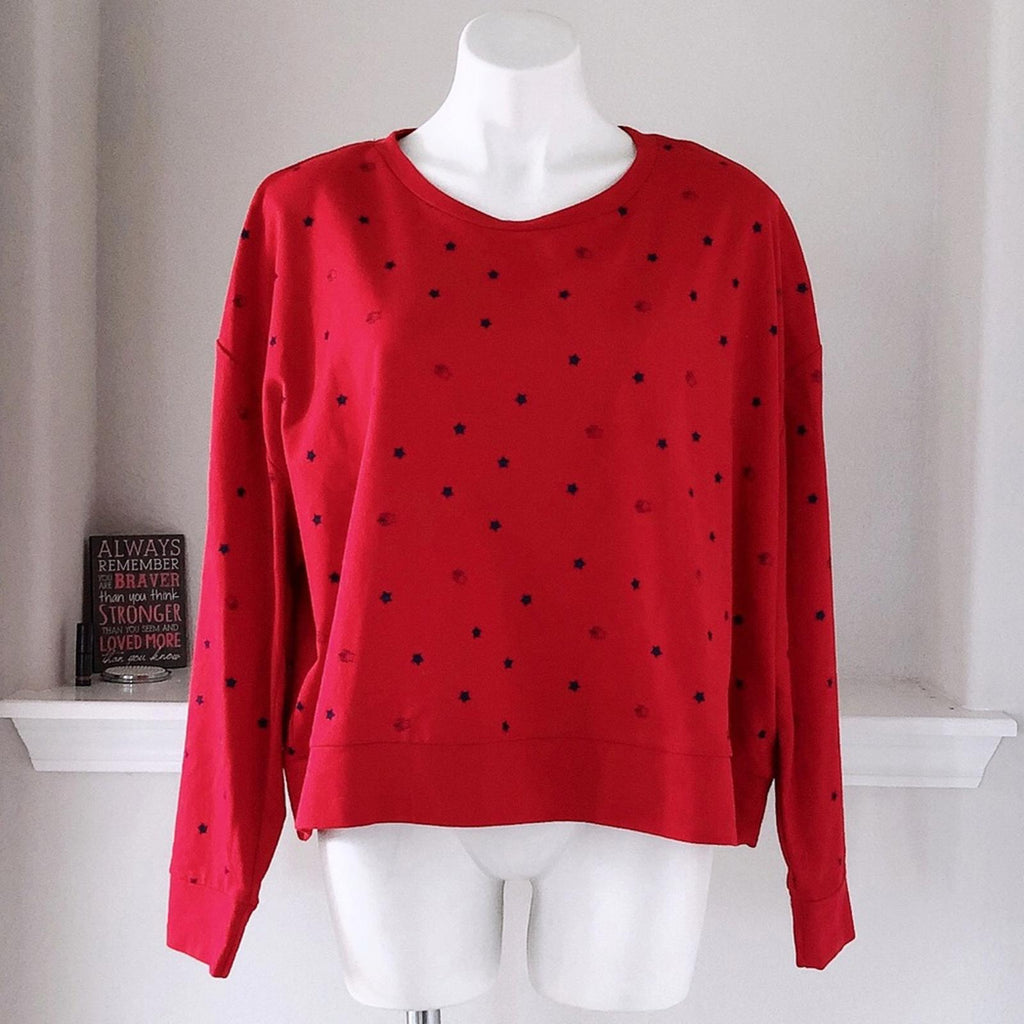 Earl Jeans Star Print Crewneck Sweatshirt, Red & Blue Patriotic Size L New w/Tag