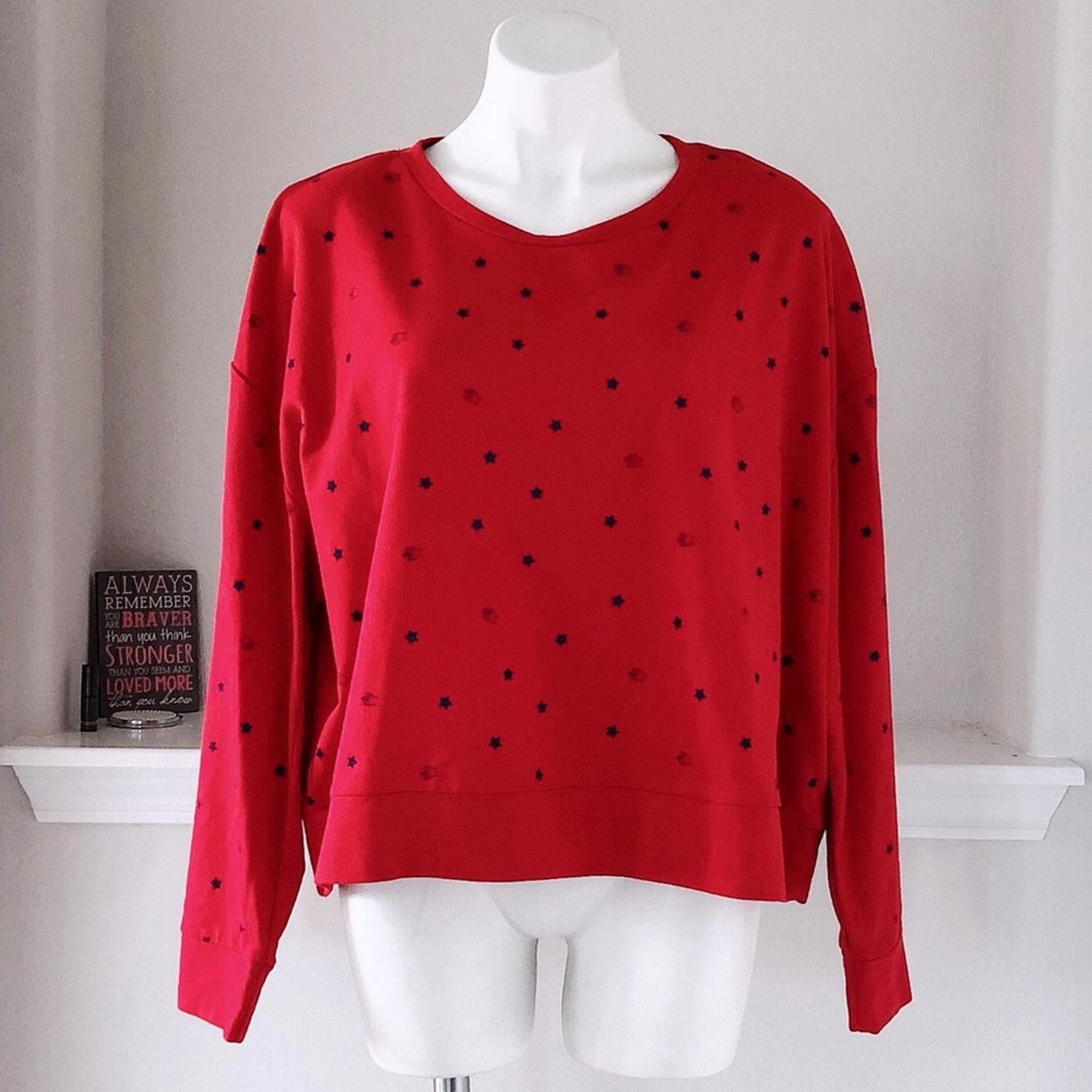 Earl Jeans Star Print Crewneck Sweatshirt, Red & Blue Patriotic Size L New w/Tag