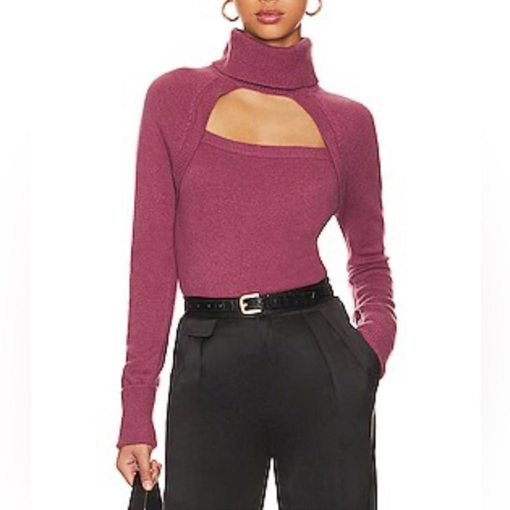 Paige x Revolve Cherise Cut-Out Rollneck Sweater Raspberry Size S NEW w/Tag $249