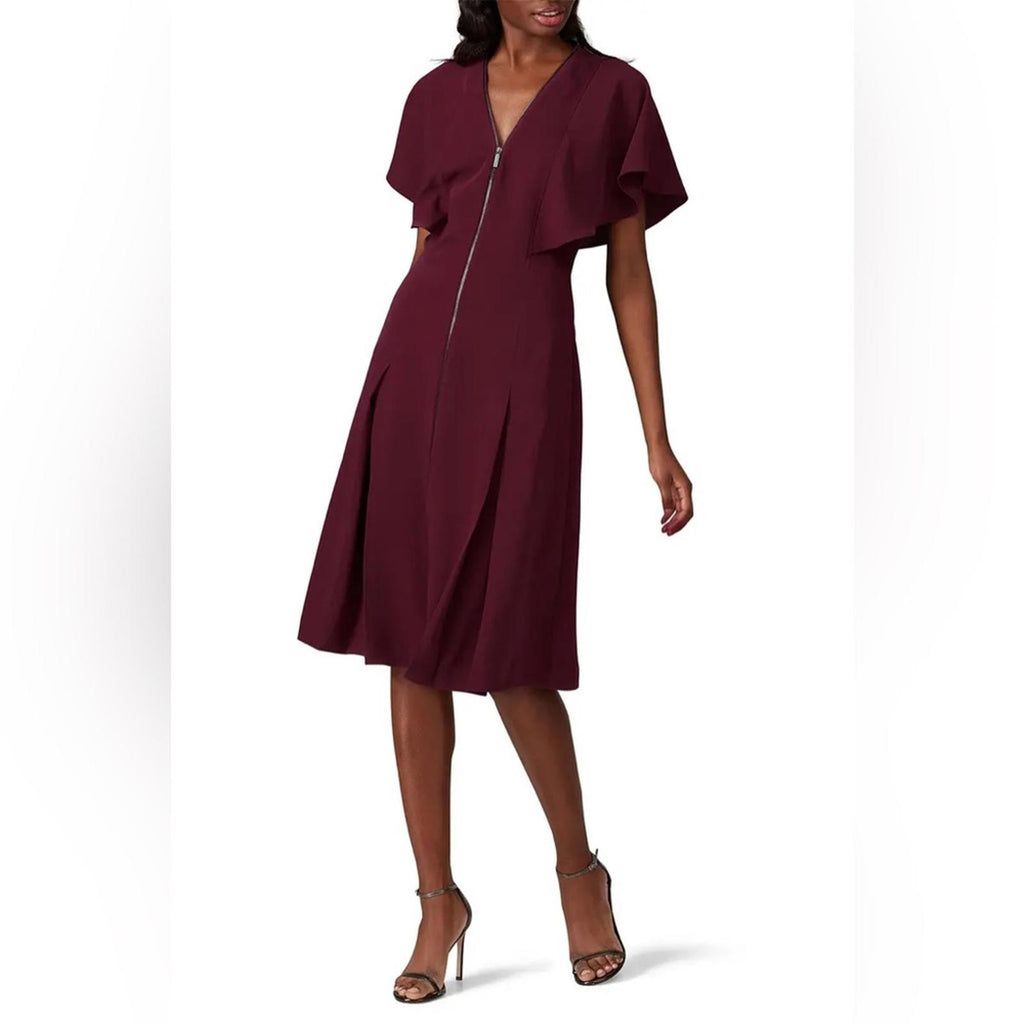 Ted Baker Kasiane Zip-Front Midi Dress in Burgundy Poplin, Size 1/XS Retail $329