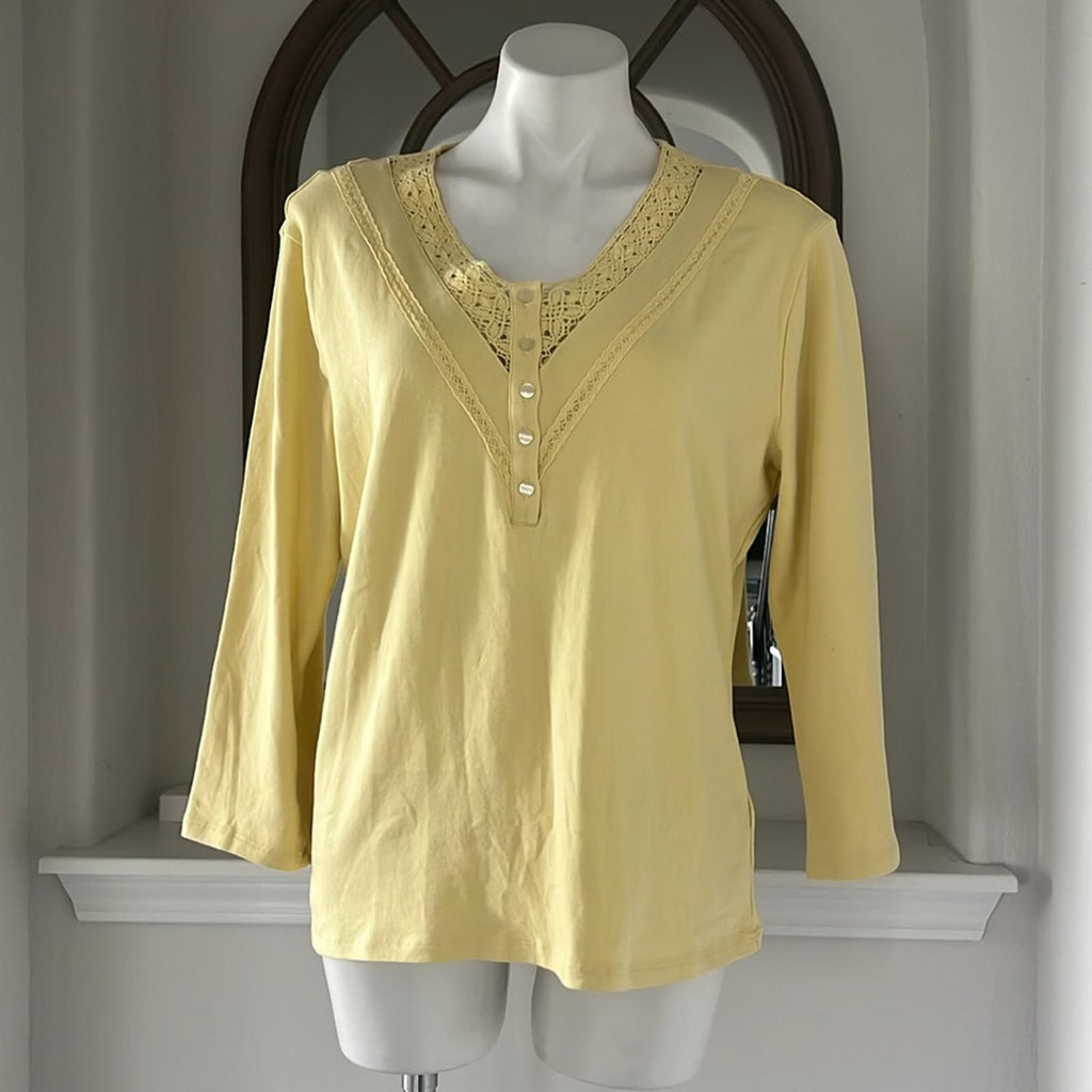 Ralph Lauren Lace-Trim Henley Top, Yellow Bloom Size XXL New w/Tag