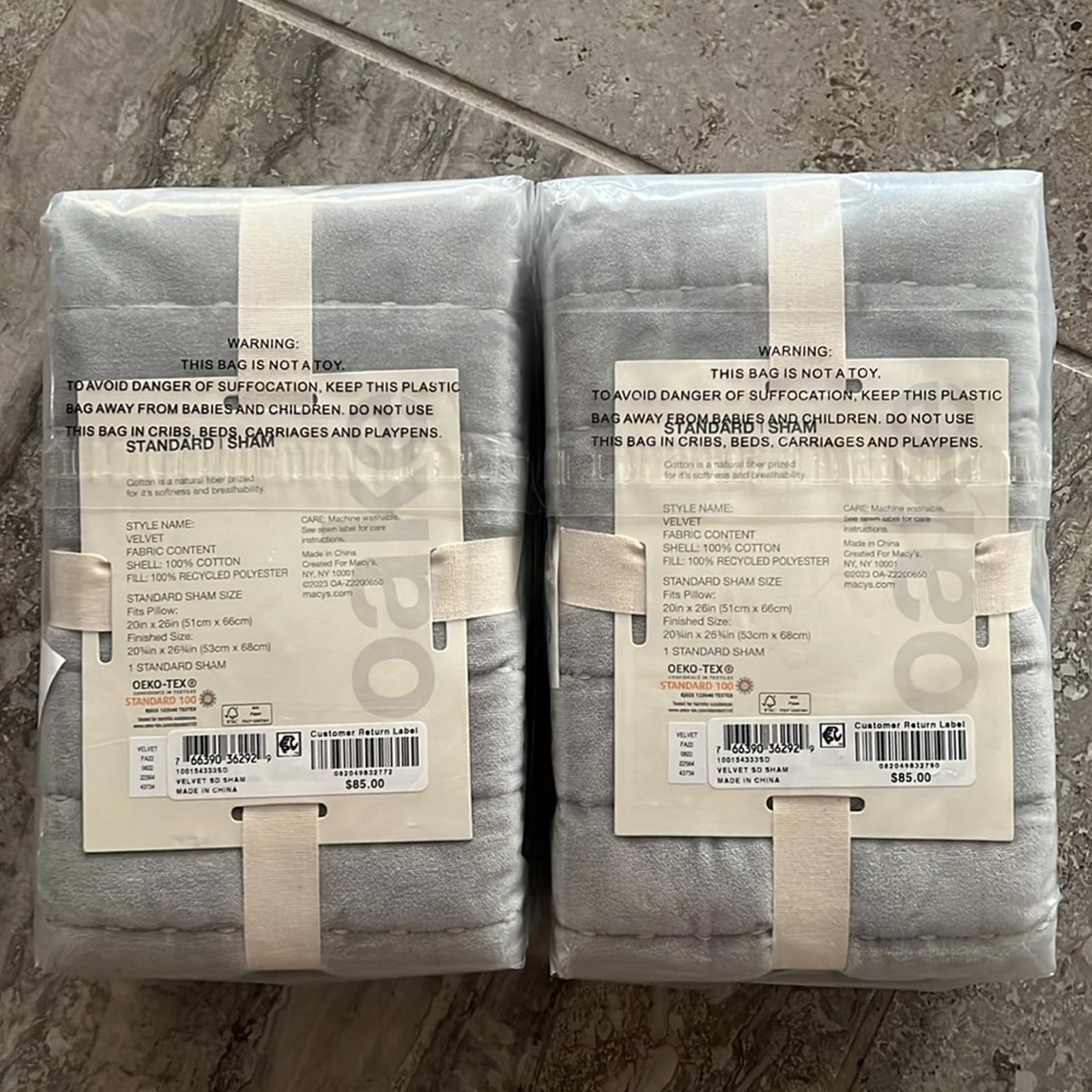 Two (2) OAKE Velvet Standard Shams, New with Tag Retail $170 @ $85/Each