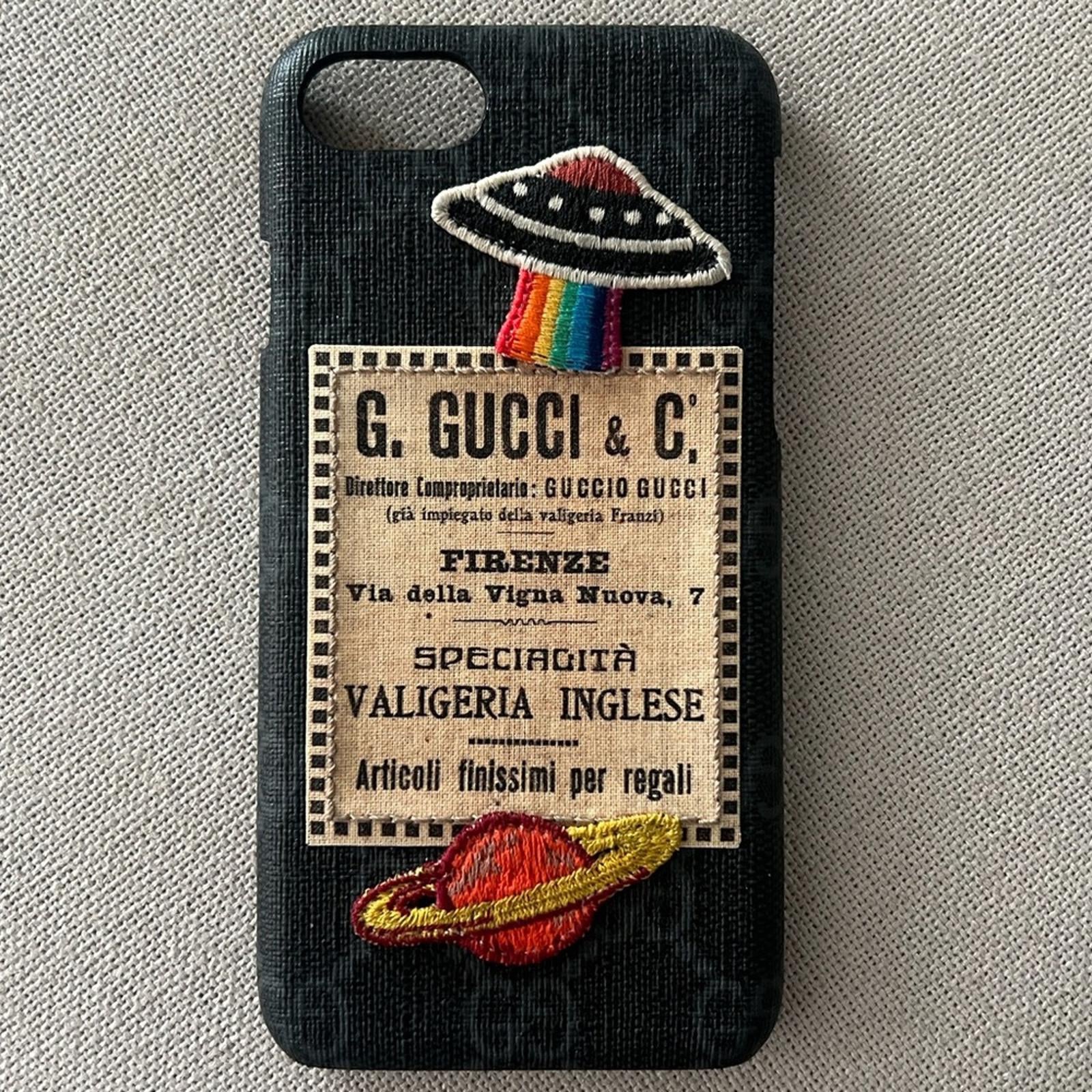 Gucci iPhone Case Black Supreme Patch Spaceship UFO Rainbow Italian Logo NEW