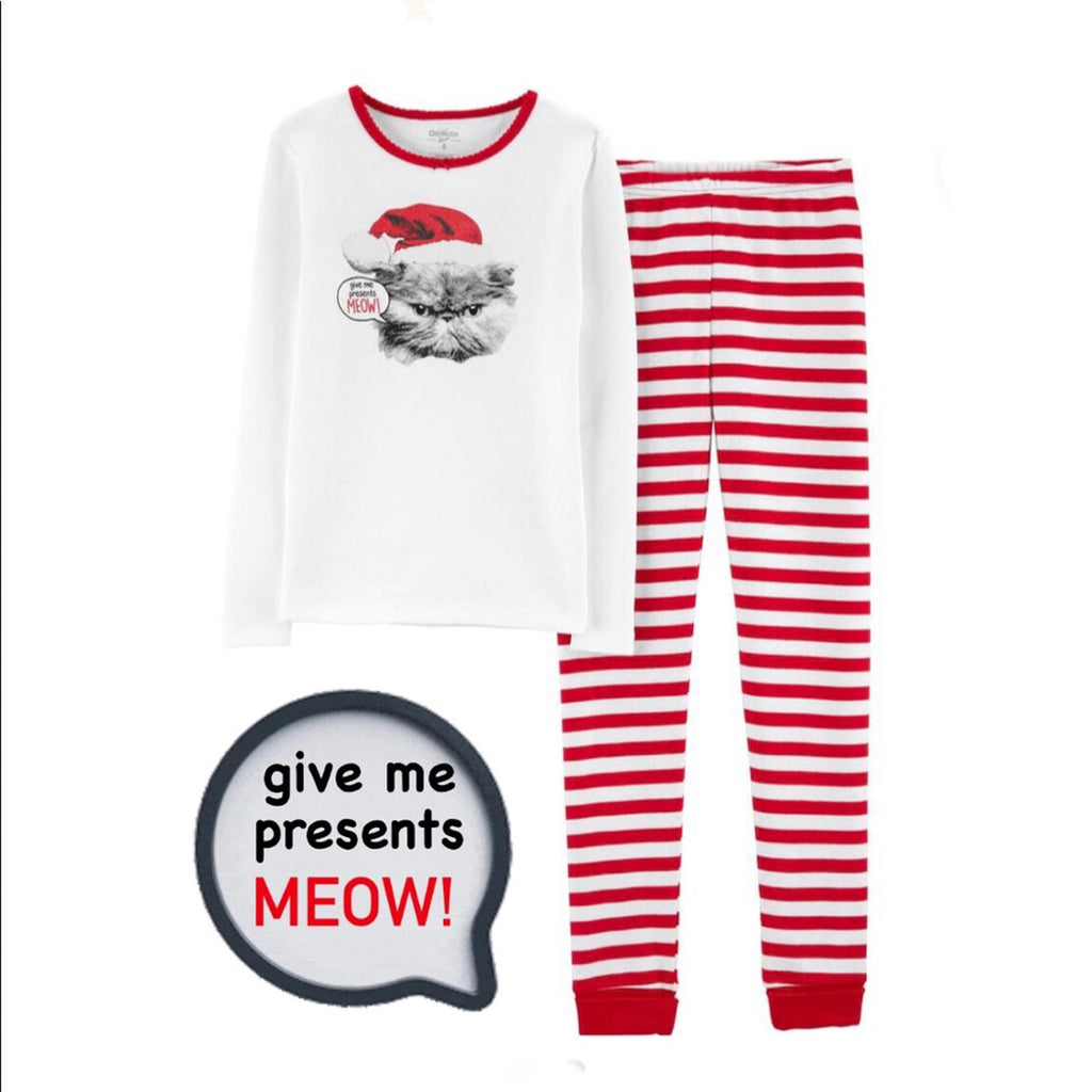 Oshkosh 2-Piece Holiday Pajamas Set Snug Fit Cat Cotton Girls Size 14 New w/Tag