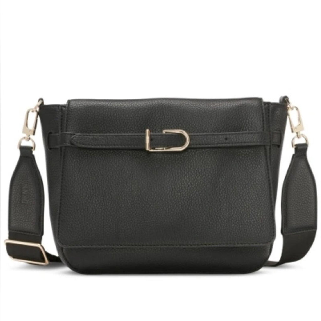 DKNY Penelope Small Flap Crossbody in Black/Gold, Retail $168