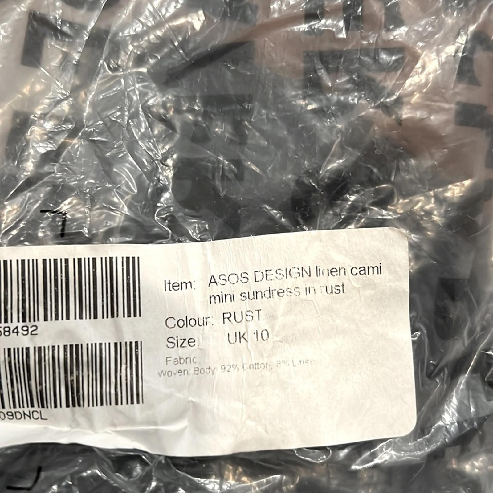 ASOS DESIGN Linen Cami Mini Sundress in Rust, Size UK 10/ US 6 New in Packaging