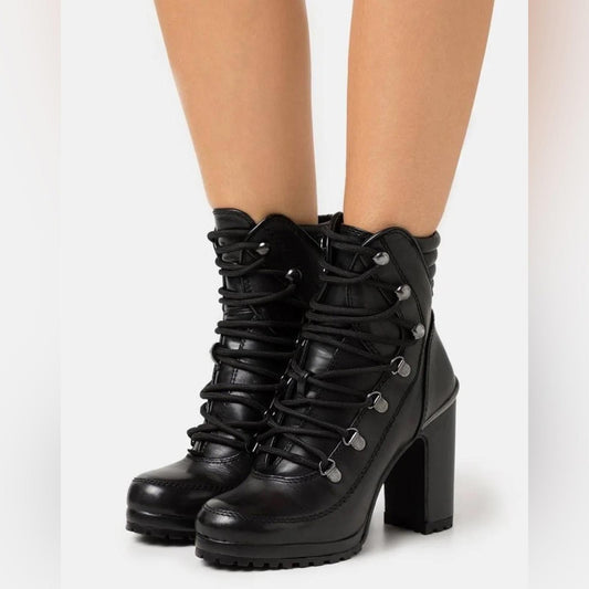 DKNY Lenni Lace-Up Ankle Boots, Oiled Suede Black Size 11 New in Box Retail $189