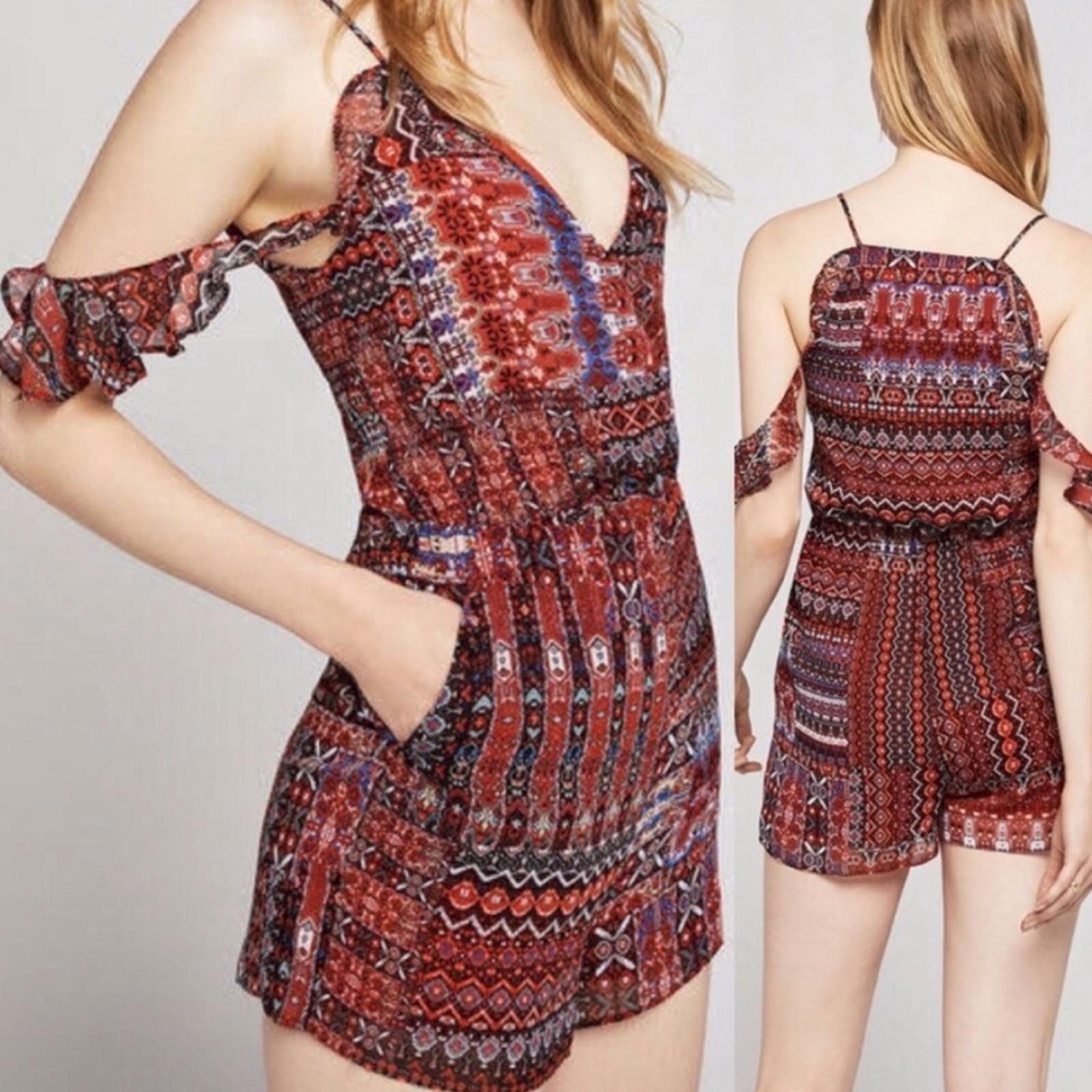 BCBG Conquistador Tapestry Print Crossover Romper w/Cold Shoulder, Size XS NWT
