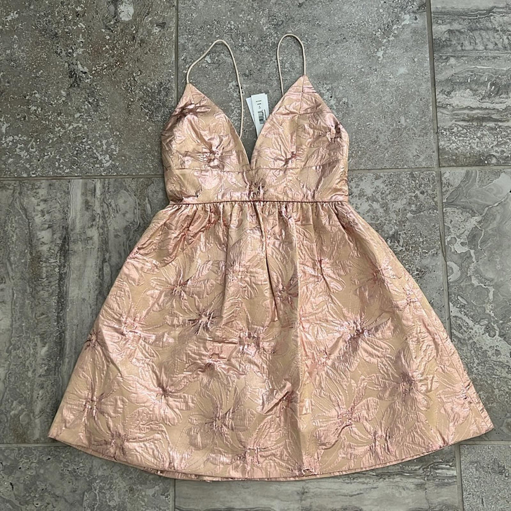 Alice+Olivia Foley Brocade Party Dress, Rose Gold, Revolve Size 0 New w/Tag $495
