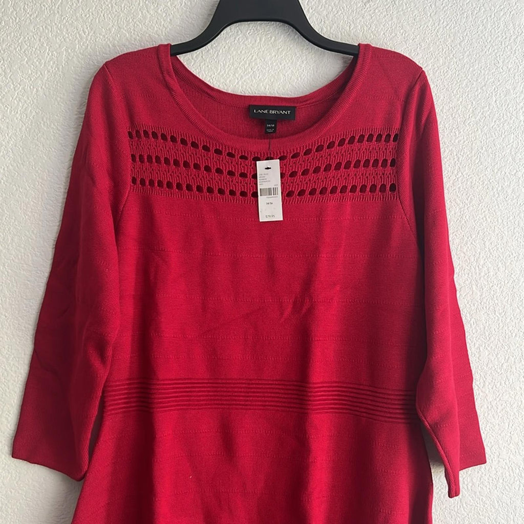 Lane Bryant Red A-Line Dress with 3/4 Sleeves, NWT, Size 14/16