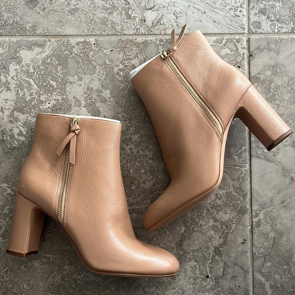 Kate Spade Knott Zip Booties, Light Fawn Pebble Calf Leather Size 11 New in Box