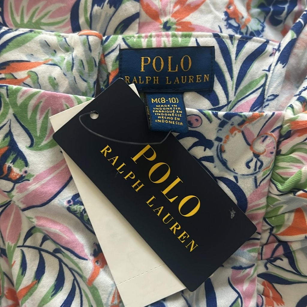 Polo Ralph Lauren Tropical-Print Ruffled Cotton Romper, Size M(8-10) NEW w/Tag