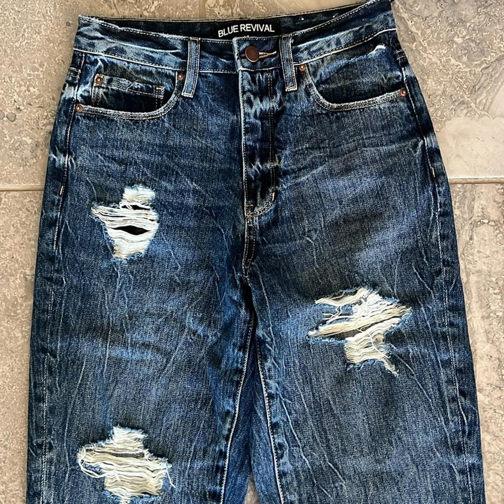 Blue Revival Boyfriend Distressed Jeans in Blue/Monaco Size 24 New w/Tag $139