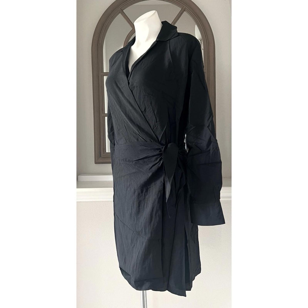 Vince Long Sleeve Wrap Shirt Dress, Long Sleeve in Black Size L EXCELLENT!