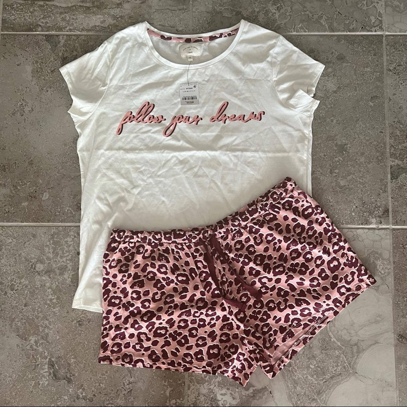 Next 2-Pc Pajama Set Follow Your Dreams Top & Shorts Animal Print Size L NWT