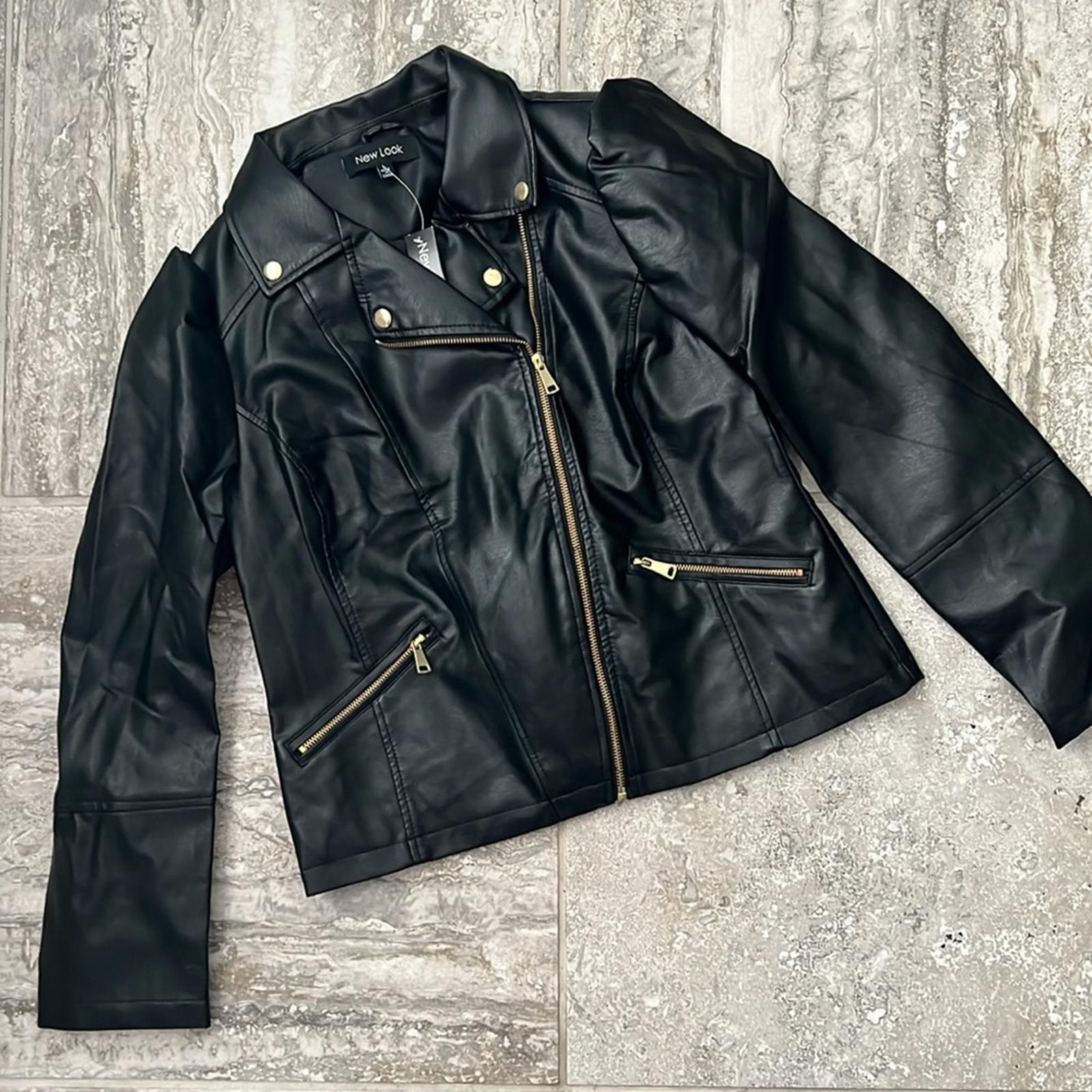 NEW LOOK Bomber Faux Leather Jacket in Black, Size L New w/Tag