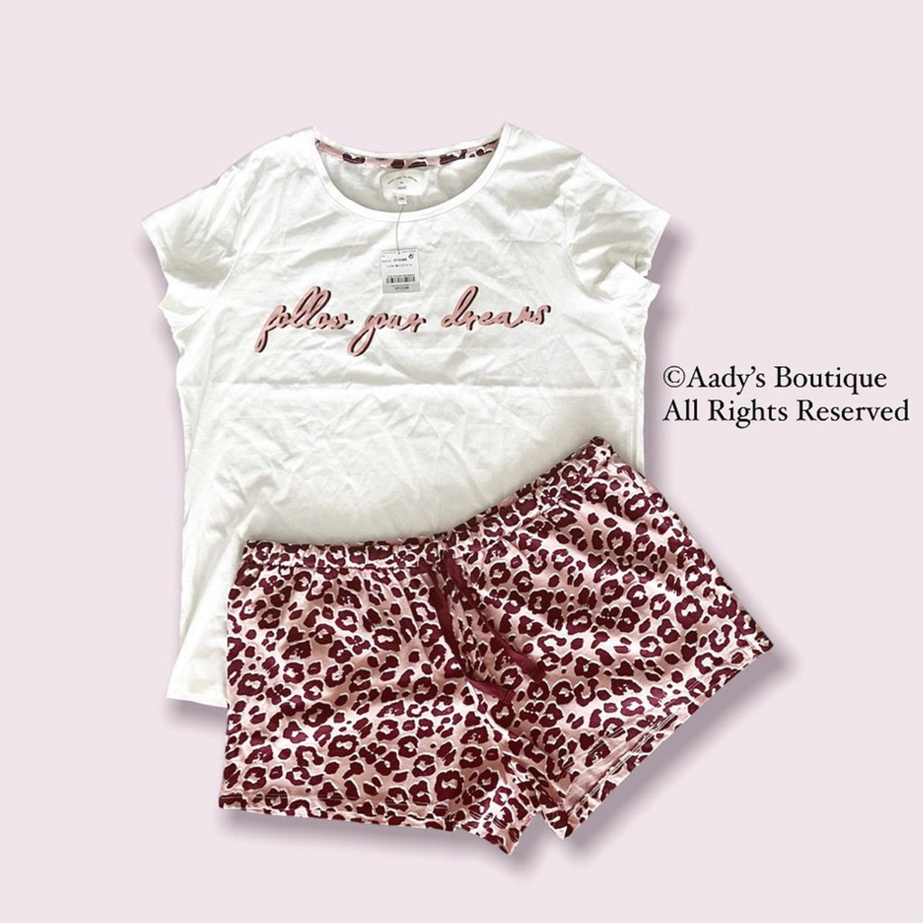 Next 2-Pc Pajama Set Follow Your Dreams Top & Shorts Animal Print Size L NWT